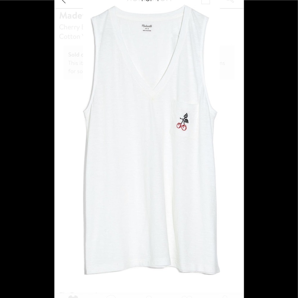 NWOT Madewell Cherry Embroidered Pocket VNeck Tank